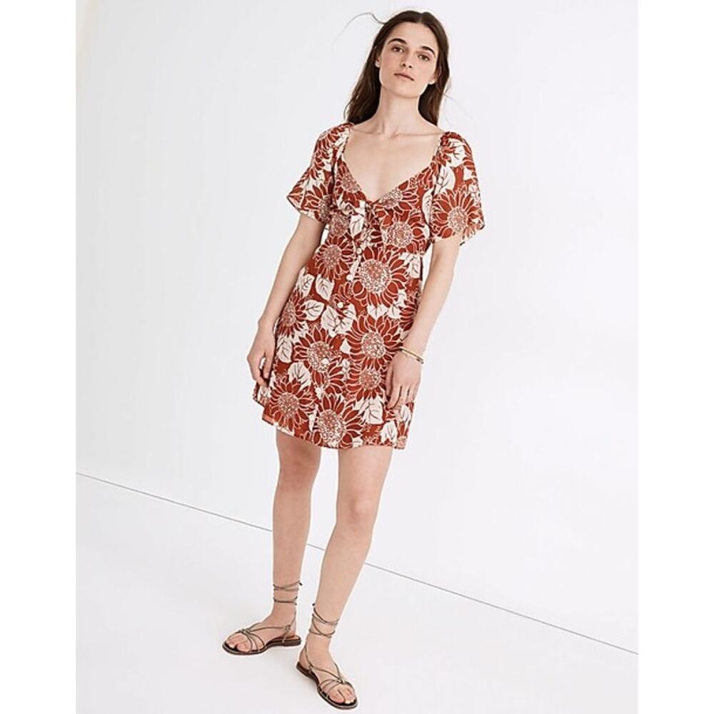 Madewell‎ Womens Silk Tie Front Mini Dress Sunflower Season Multicolor Size 0 - Picture 2 of 9